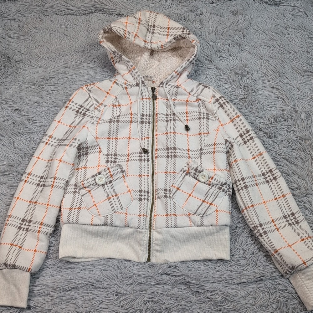 Dollhouse Jacket Womens M White Coat Hood Cozy Comfort Pockets Zip Up